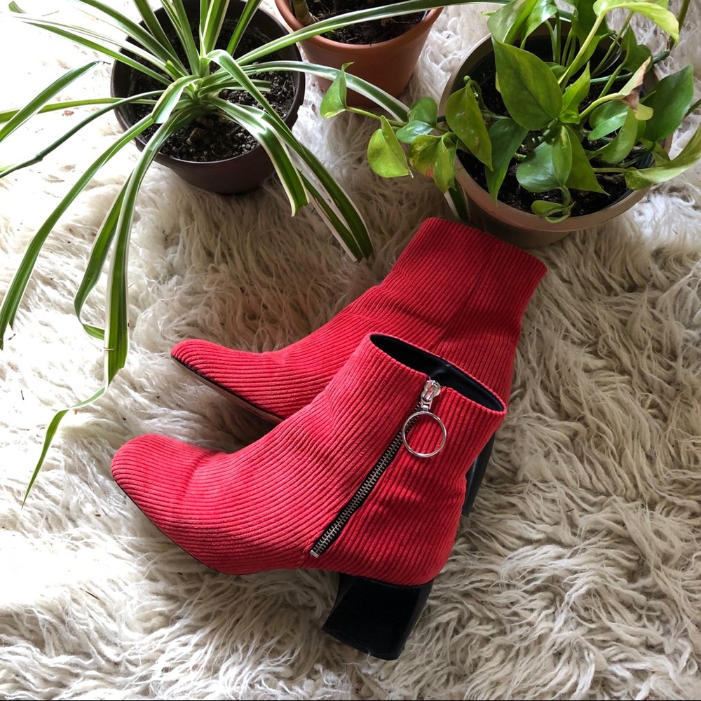 Free People Ariel Ankle Boots Corduroy Red